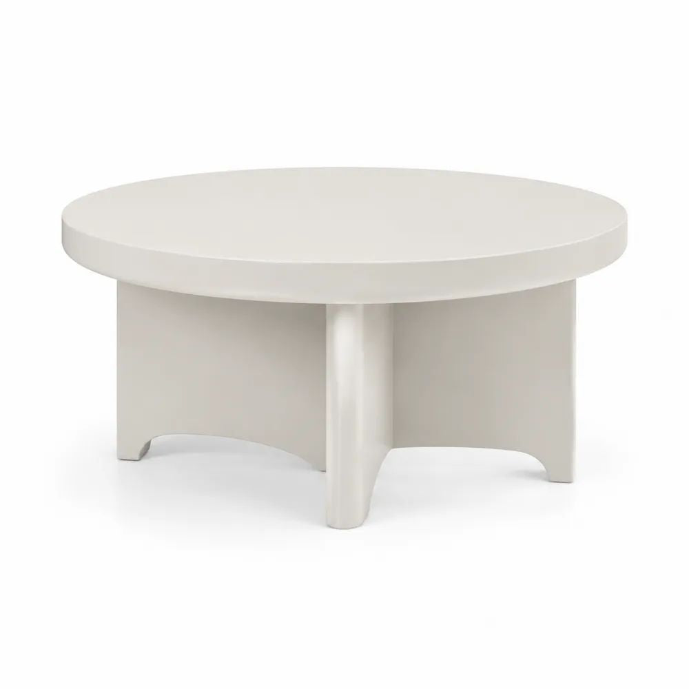 Couchtisch rund 90 x 90 x 35 cm Weiß MDF mit breiter Tischplatte und stabilem Sockel