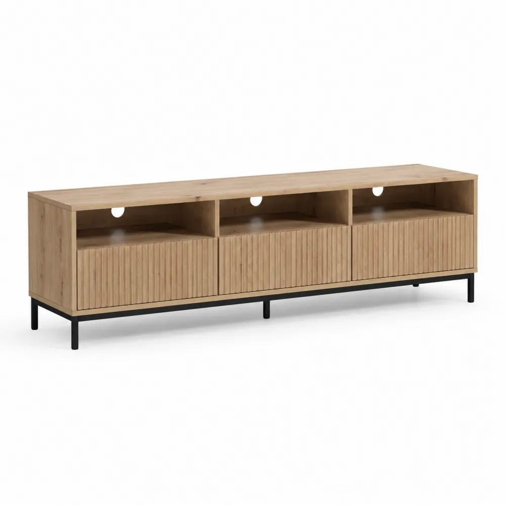 TV Lowboard 180 x 40 x 50 cm Eichefarben mit schwarzen Metallfüßen und Stauraum