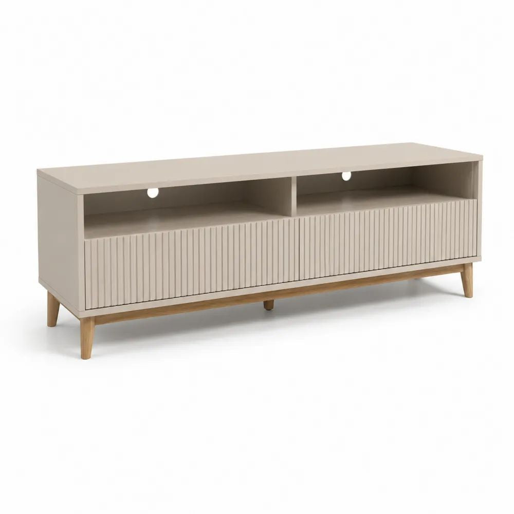 TV Lowboard Holzoptik Beige/Hellbraun 180 x 40 x 55 cm mit Stauraum und geriffelter Front