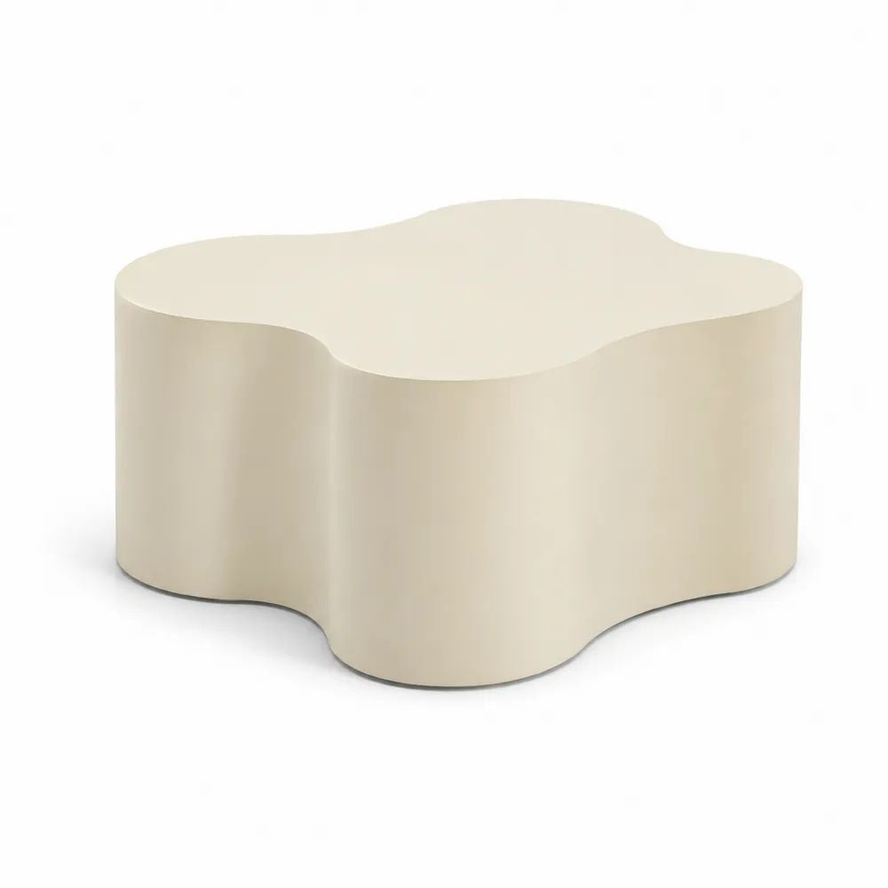 Couchtisch 100 x 70 x 35 cm mit organischer Form aus Holzwerkstoff Creme