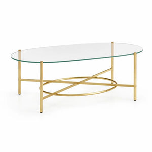 Couchtisch oval 120 x 60 x 45 cm Transparent Glas mit goldenem Stahlgestell