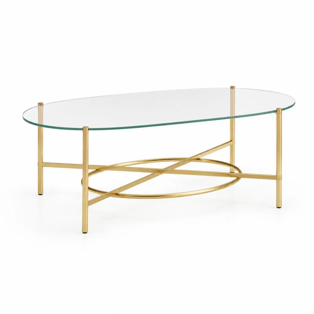 Couchtisch oval 120 x 60 x 45 cm Transparent Glas mit goldenem Stahlgestell