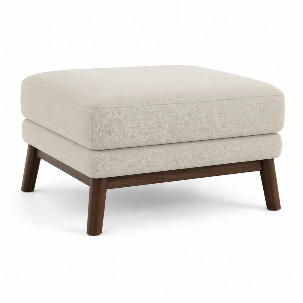 Fußhocker 70 x 55 x 42 cm Beige mit Stoffbezug und Holzfüßen