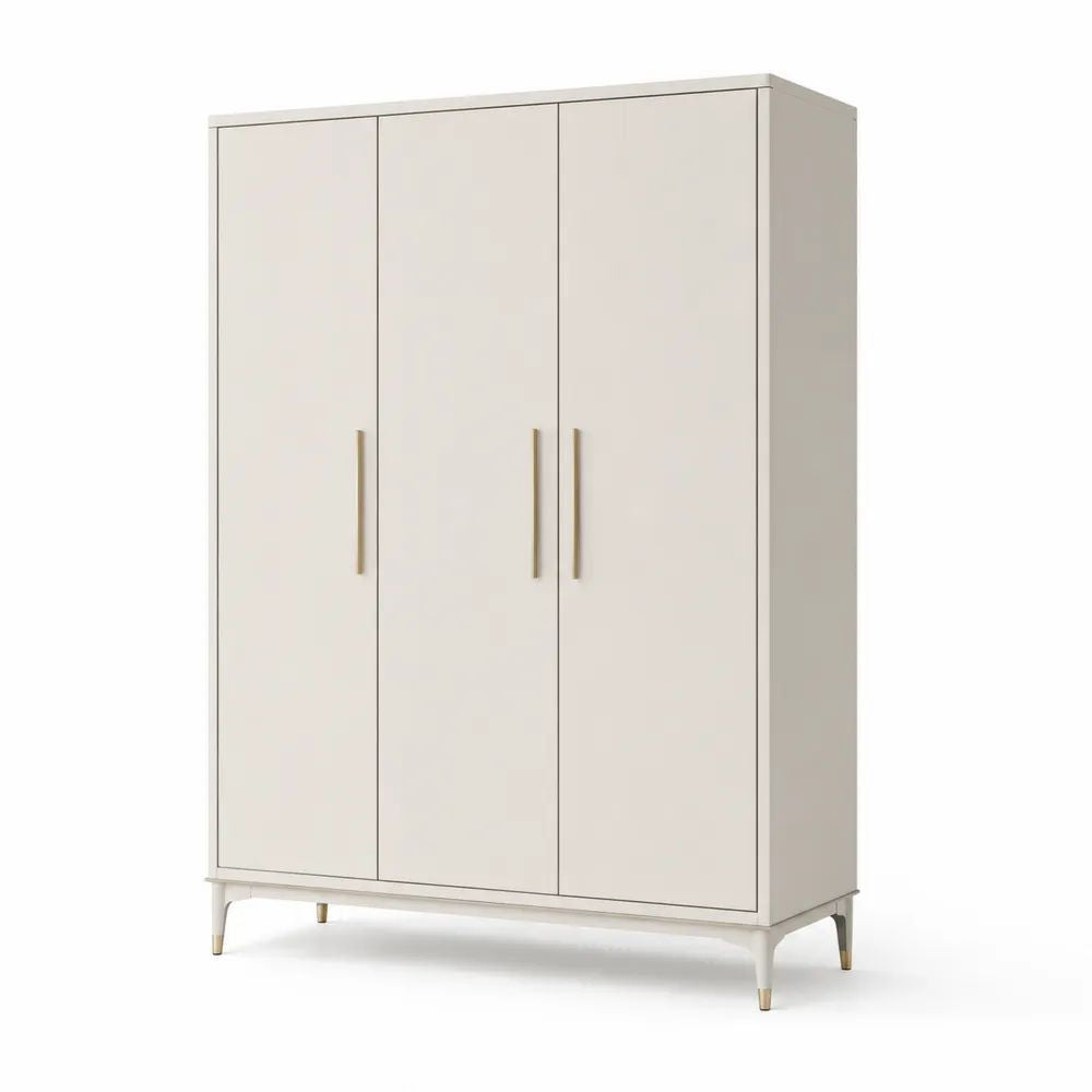 Kleiderschrank 150 x 55 x 200 cm Beige Drehtürenschrank mit 3 Türen und Metallfüßen