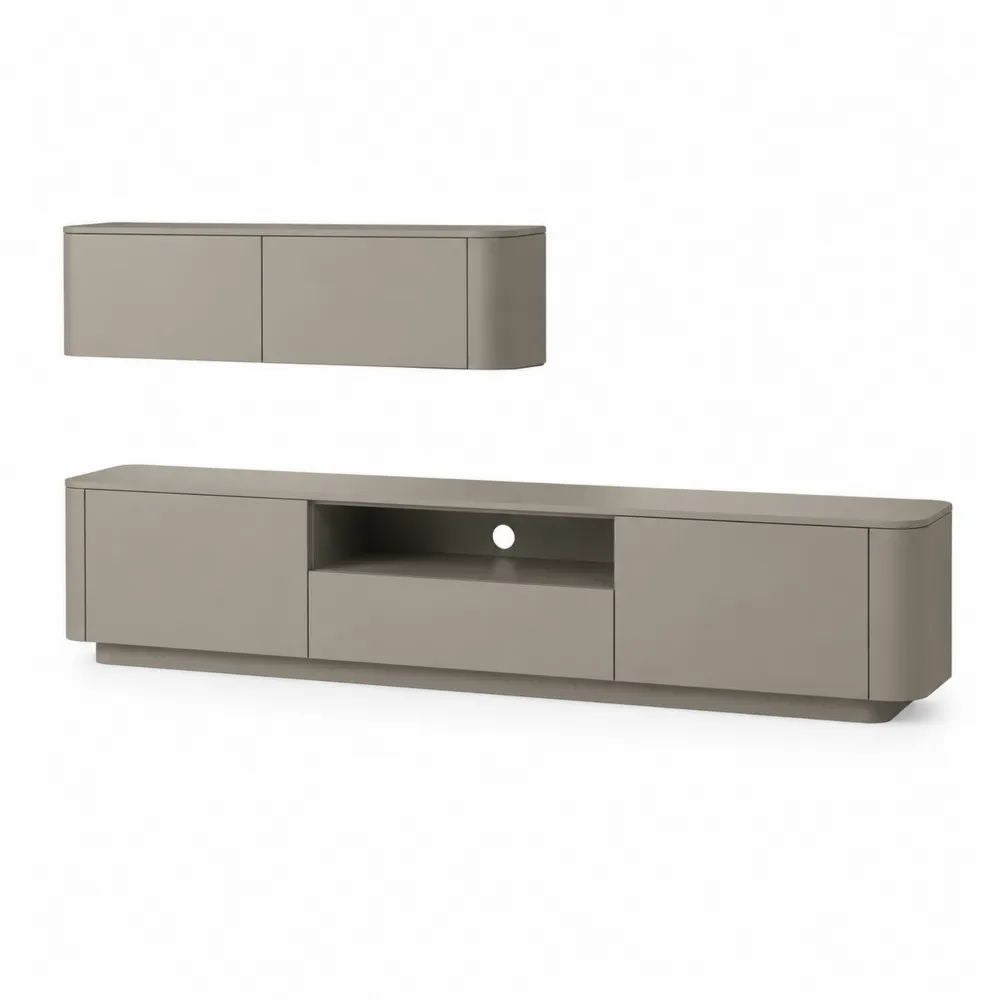TV Lowboard Set Wandboard Grau 180 x 40 x 45 cm mit Stauraum und offenem Fach