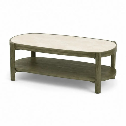 Couchtisch Holzoptik Beige 120 x 60 x 45 cm ovaler Sofatisch mit Ablage MDF