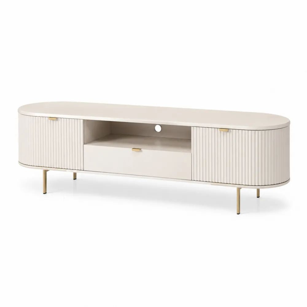 TV Lowboard MDF 180 x 40 x 45 cm Weiß mit gerundeter Form Schublade und Türen