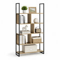 Bücherregal 80 x 35 x 180 cm Naturfarben mit Metallrahmen und offenen Fächern