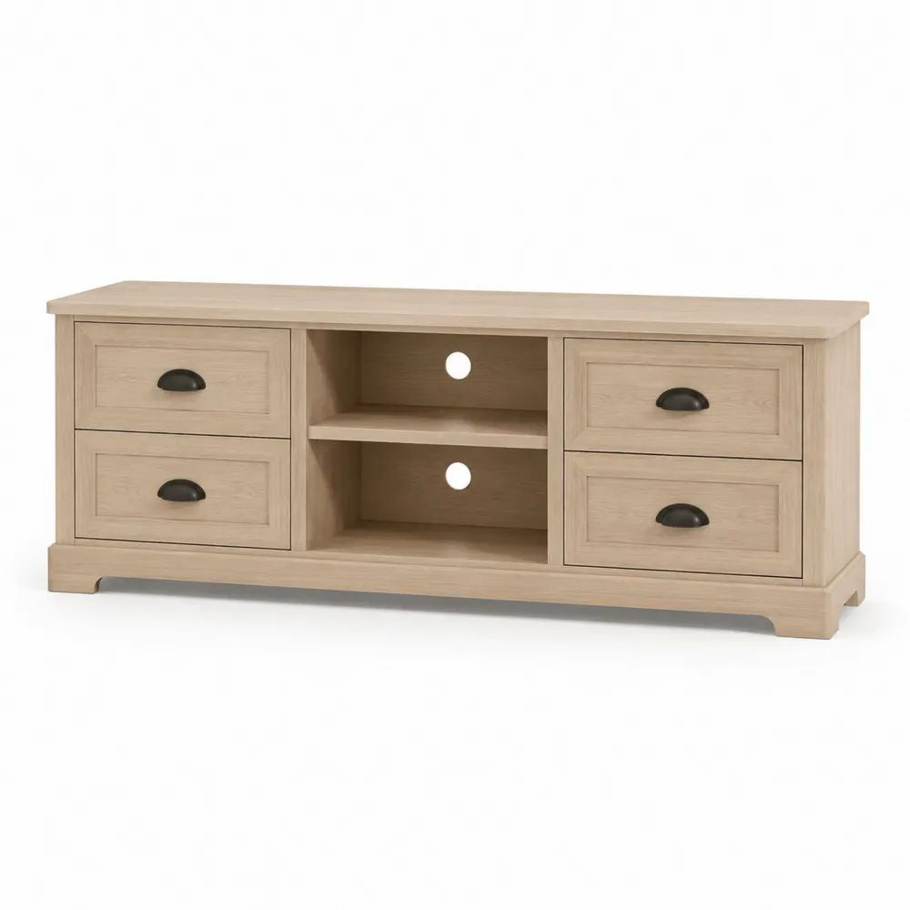 TV Lowboard 180 x 40 x 55 cm Eichefarben mit 4 Schubladen und offenen Fächern