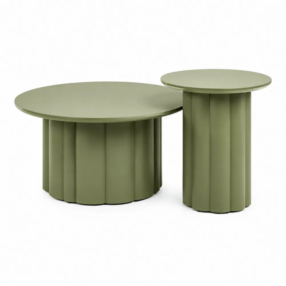 Couchtisch Set 2 Stück rund 80 x 80 x 35 cm und 50 x 50 x 45 cm Olivgrün mit MDF Oberfläche