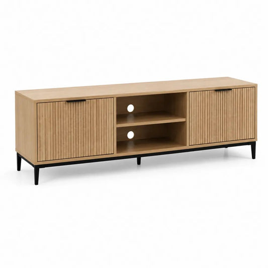 TV Lowboard 180 x 40 x 50 cm Eichefarben mit geriffelten Türen und offenen Fächern