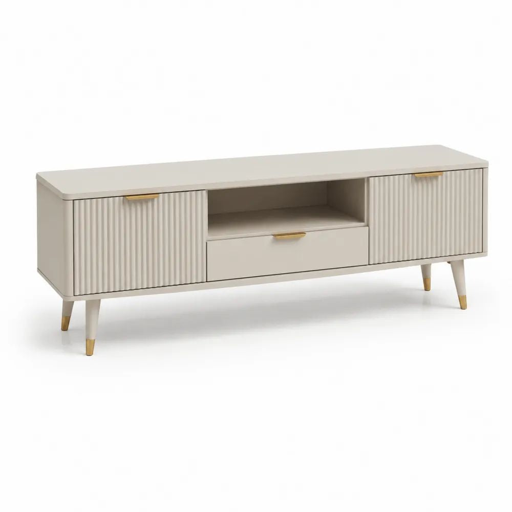 TV Lowboard MDF 180 x 40 x 45 cm Beige mit Türen Schublade und offenem Fach