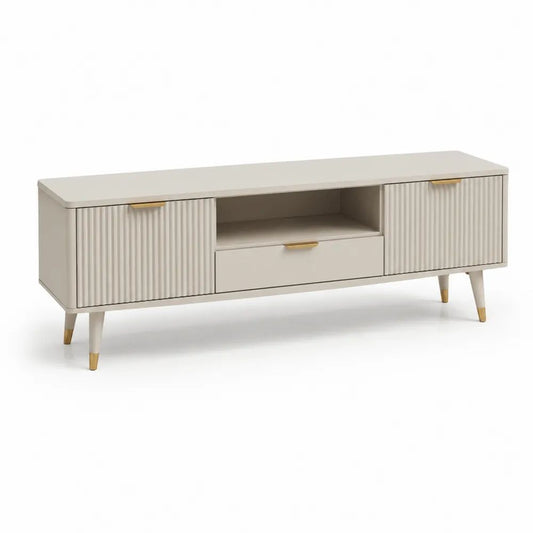 TV Lowboard MDF 180 x 40 x 45 cm Beige mit Türen Schublade und offenem Fach