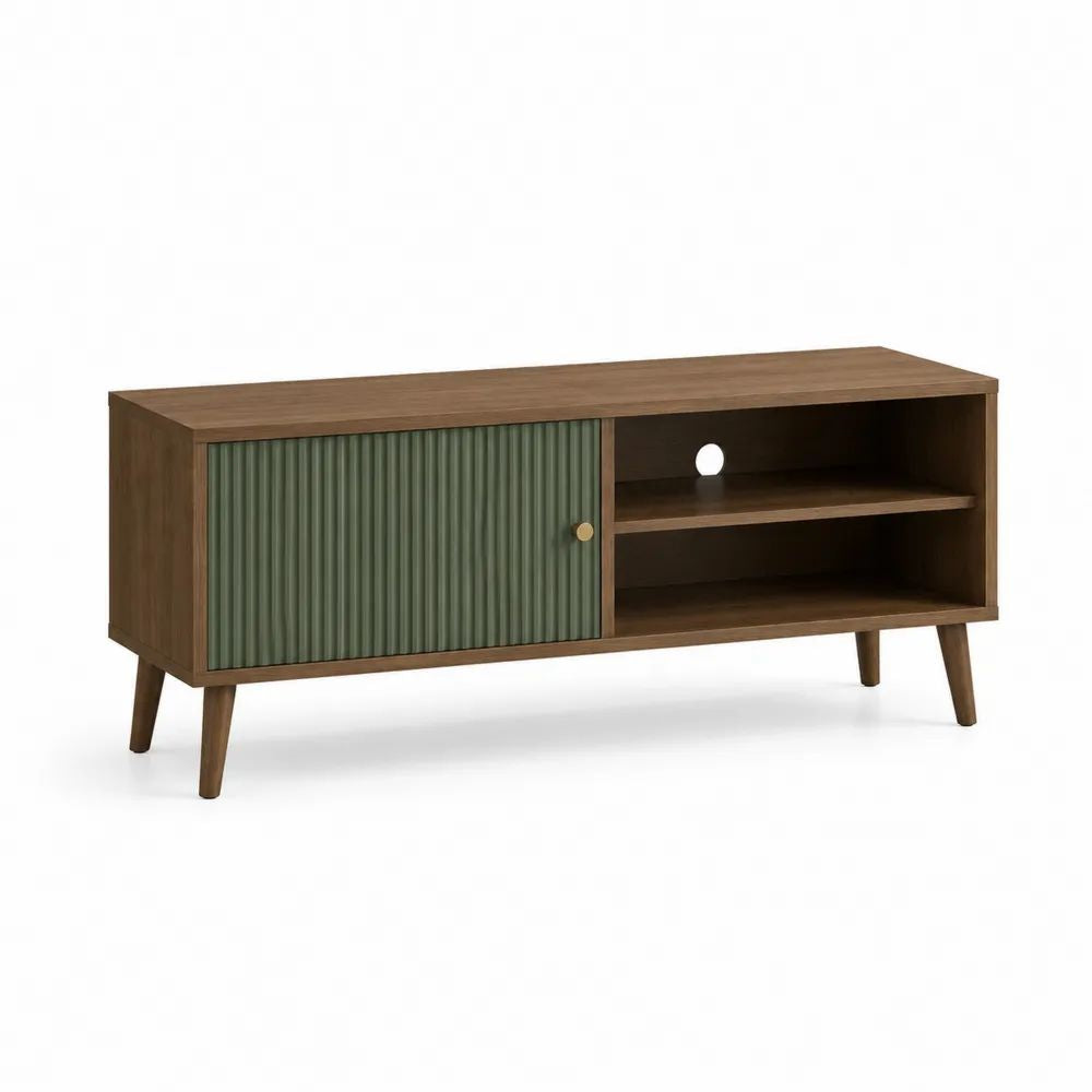 TV Lowboard 180 x 40 x 50 cm Braun/Grün mit Rillenfront und Stauraum aus Holzwerkstoff